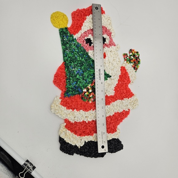 Vintage Melted Plastic Popcorn Santa, Christmas Window Decoration 18.5" Tall - Picture 8 of 8
